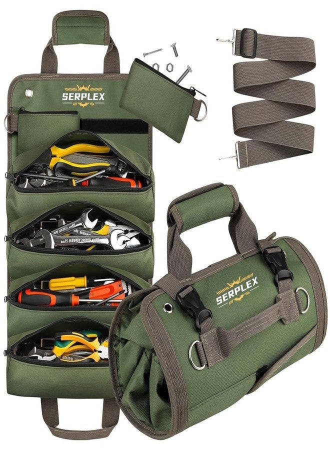 Serplex® Portable Tools Storage Bag for Technicians, Mechanics, Roll Up Multi Compartment Organizer with Detachable Zipper Pouch and Handle, No Tools, Green - Image 1